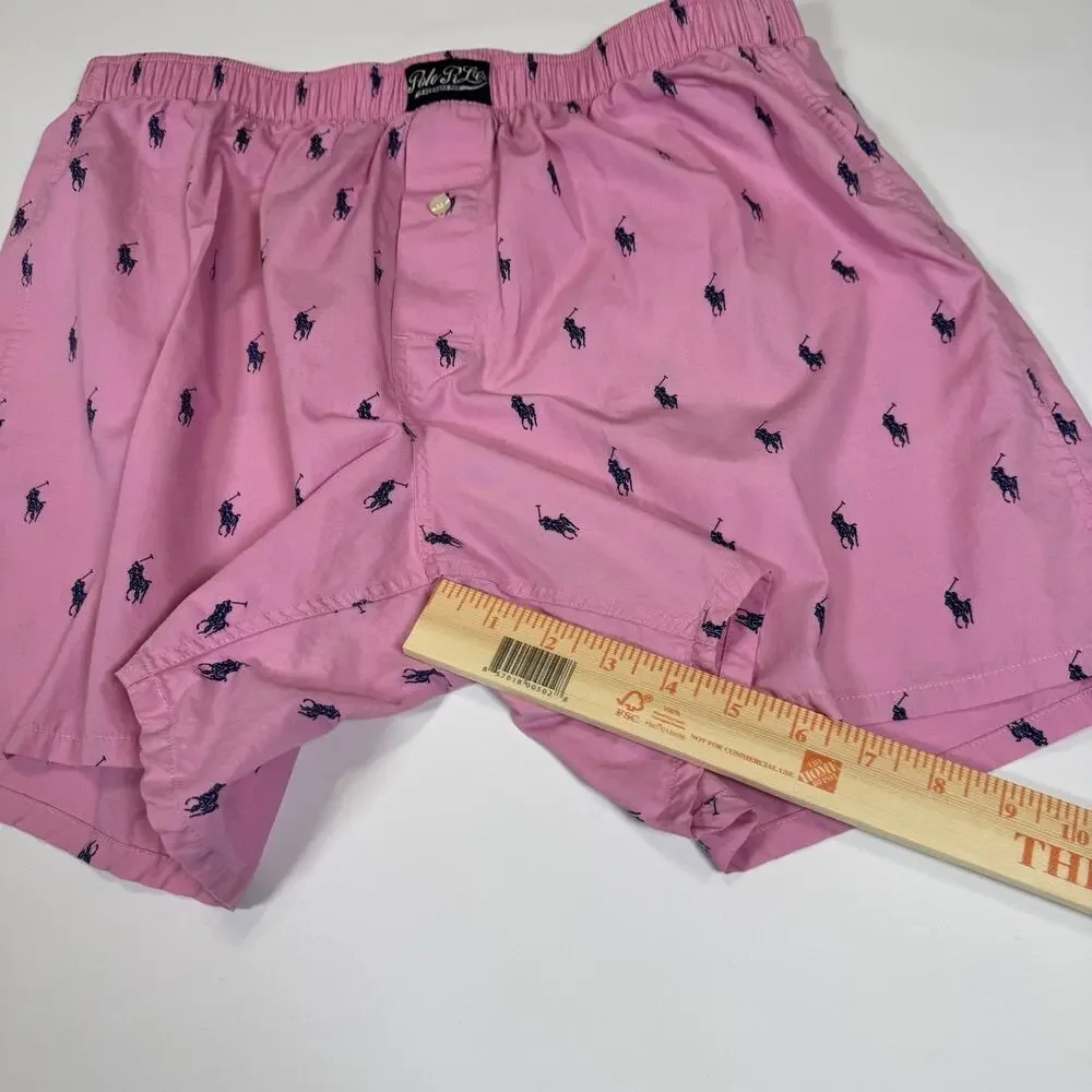 Polo Ralph Lauren Men’s Woven Boxer Shorts Underwear Logo Print Pink/Blue Large